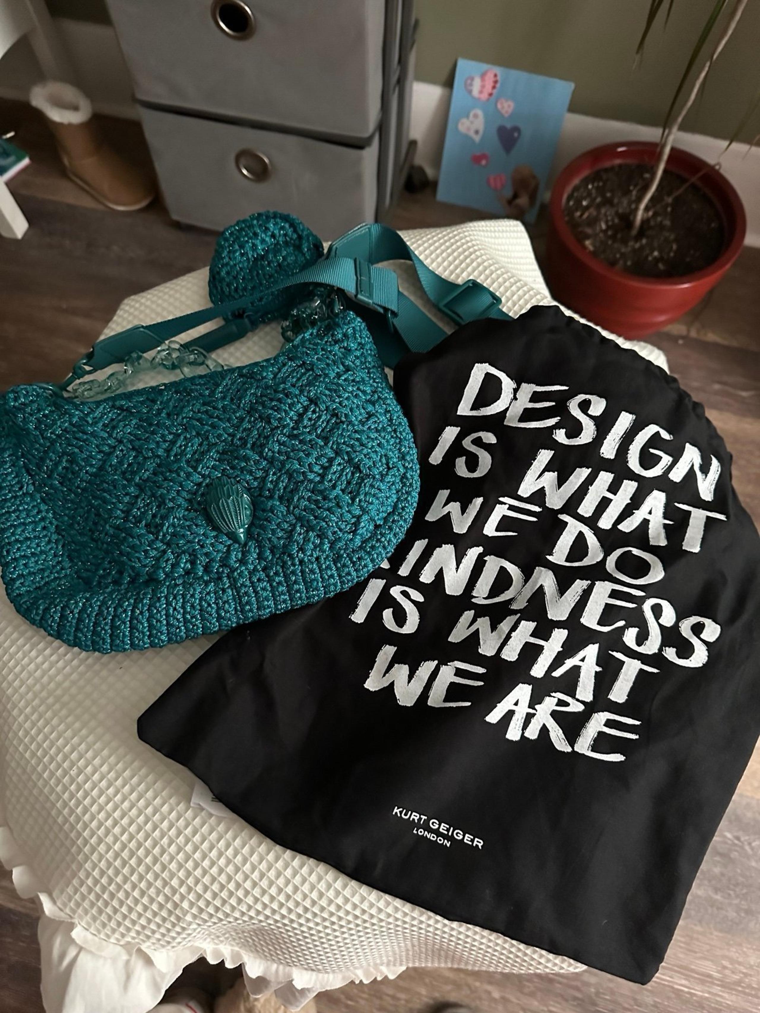 NWT Kurt Teal Crocheted Bag Dust Bag & Pouch Bag Final Price