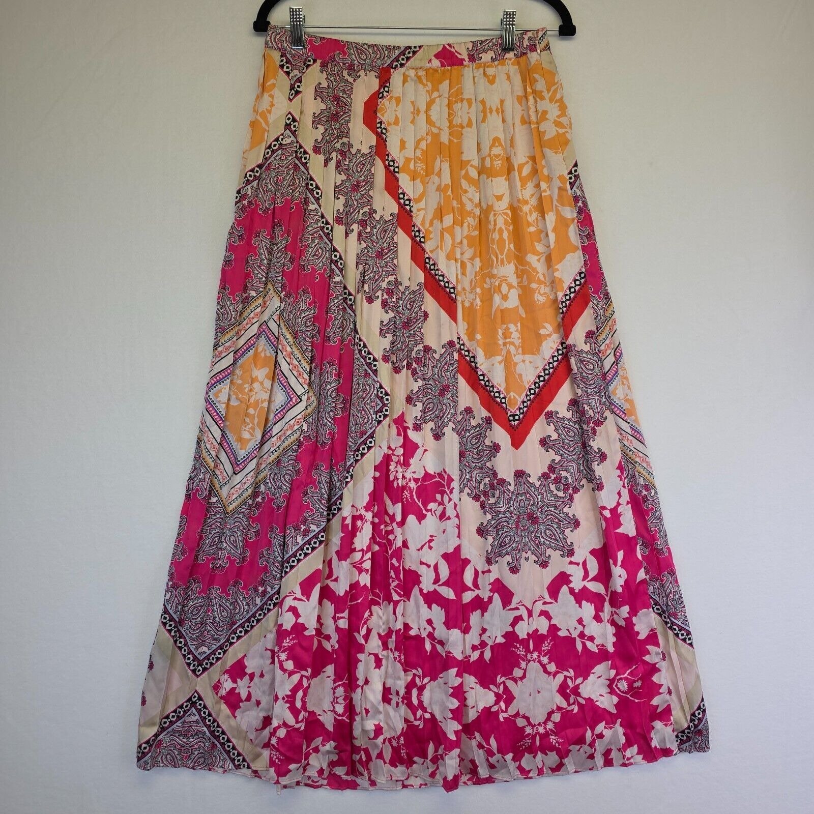 Chicos Skirt Womens 0 S/4 Pink Floral Paisley Pleated Cottagecore Patchwork