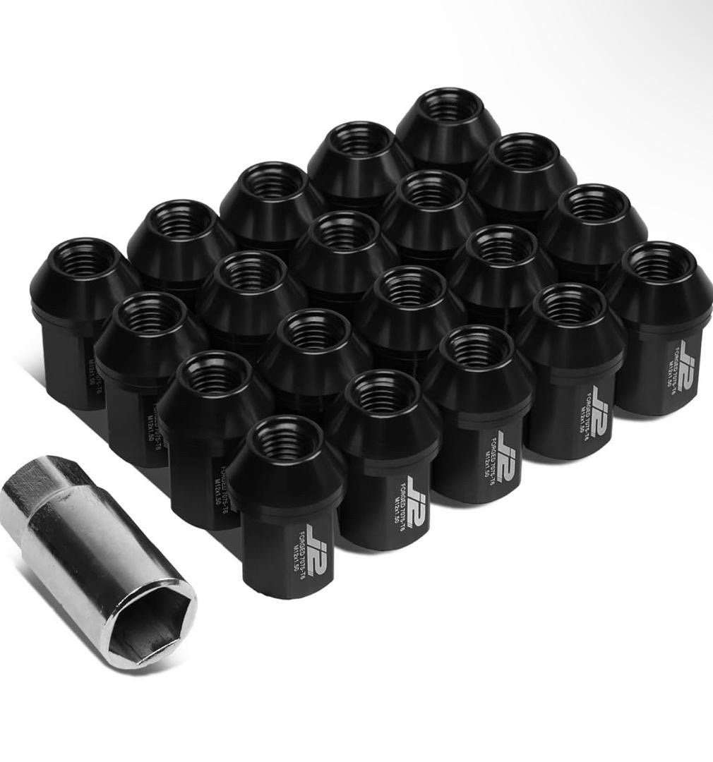 7075 Aluminum Black M12 x 1.5 20Pcs L: 35mm Close End Lug Nut w/Socket Adapte t