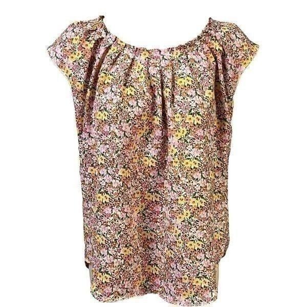 LC Lauren Conrad Womens Blouse Multicolor Floral Short Sleeve Cap Pleated XS New