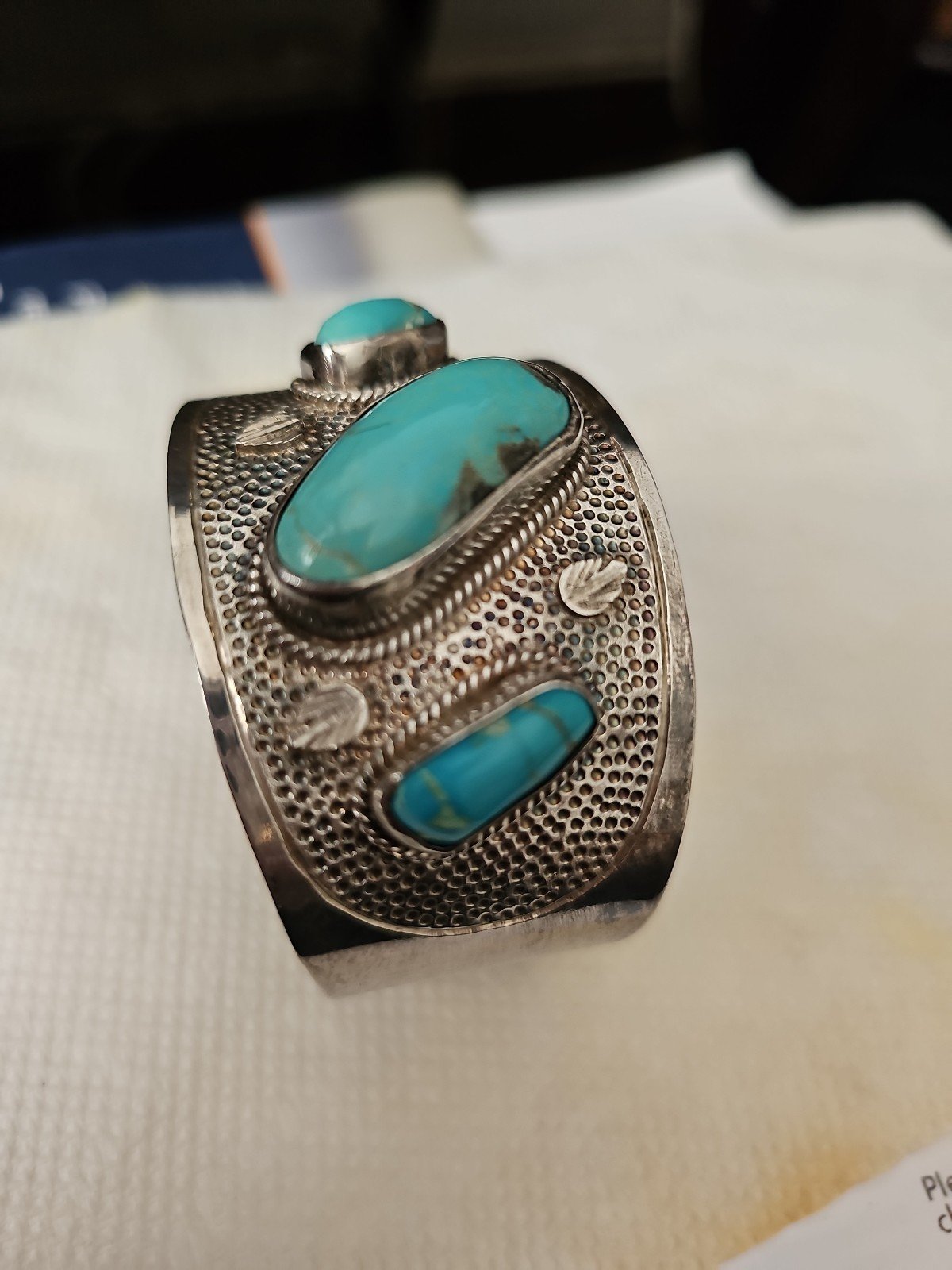 Turquoise wide CUFF BRACELET HAND MADE EARLY AMERICAN INDIAN