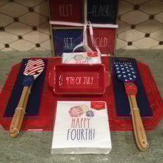 Rae Dunn 4th of july coaster/spatula/miniature cake/meatloaf dish