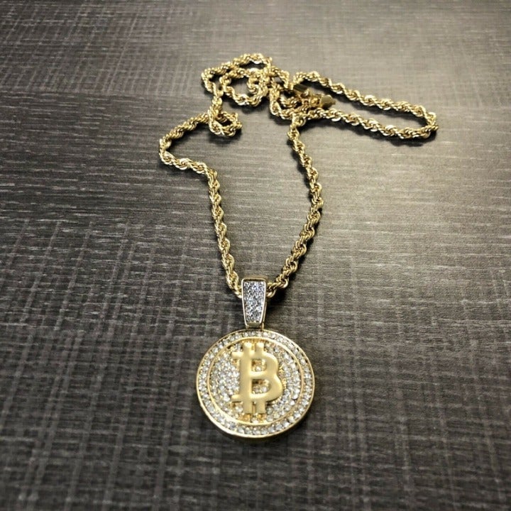 Bitcoin Pendant 14k Gold 24 Chain