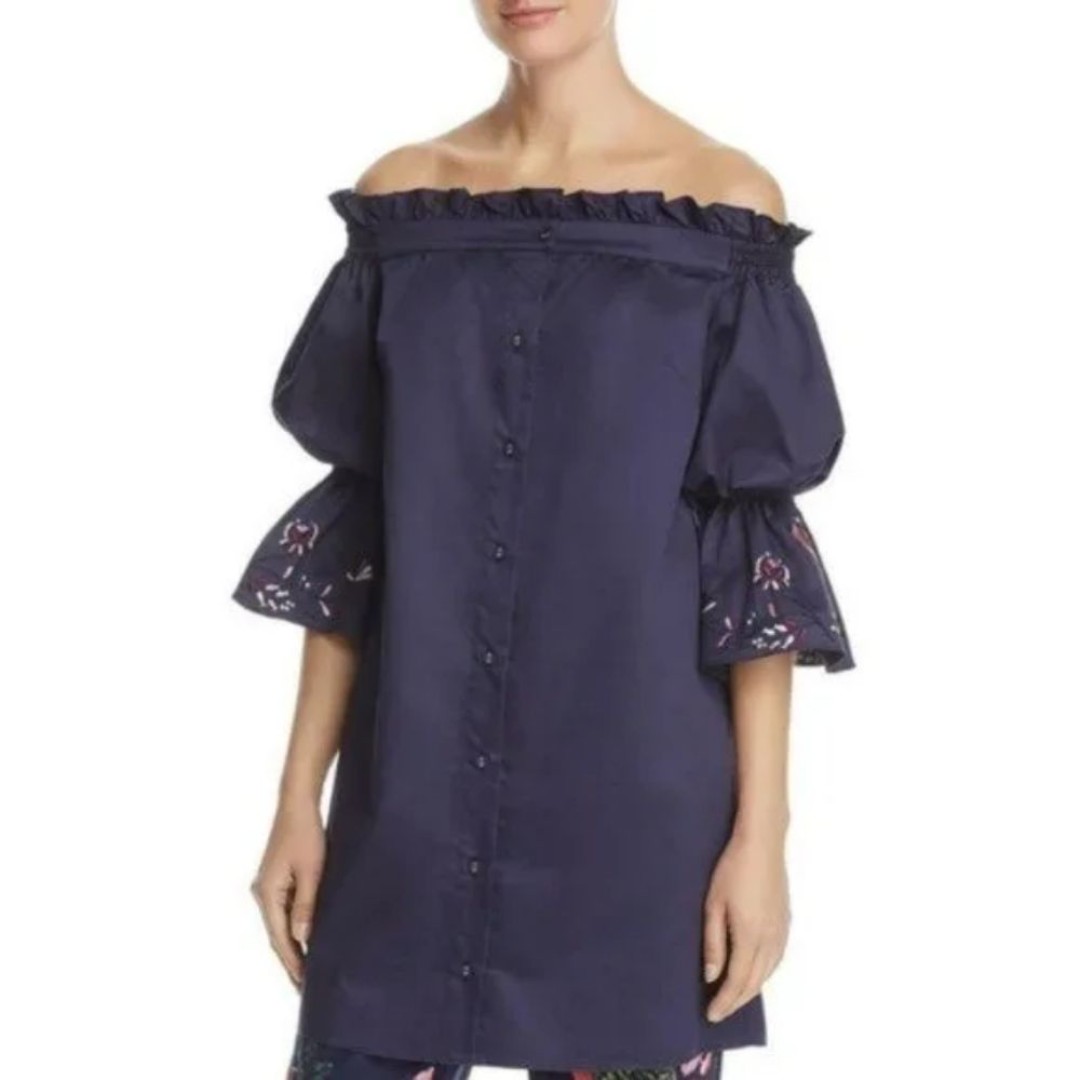 Parker Dakota Cotton Embroidered Off Shoulder Tunic Dress XS NWT