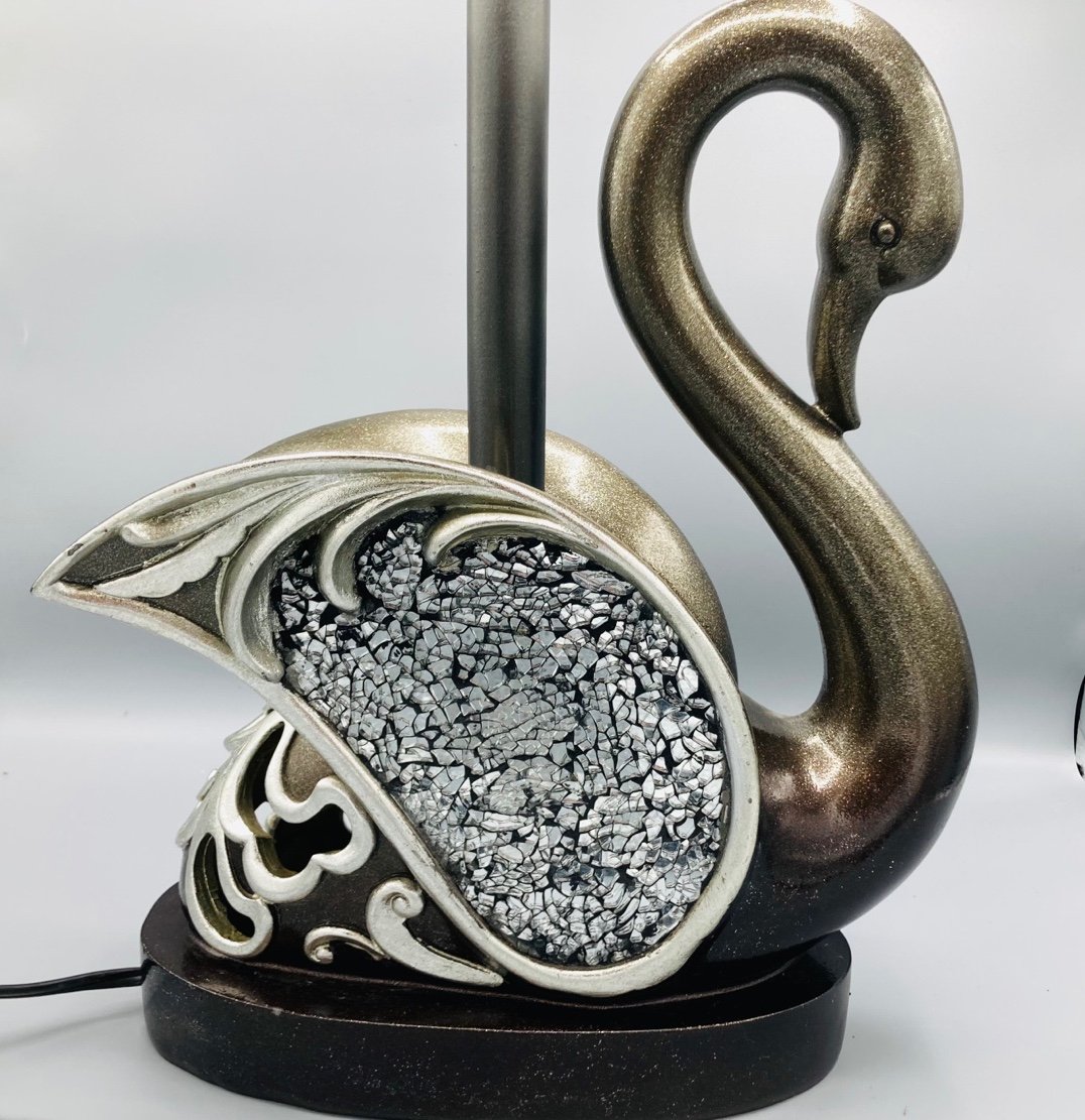 Swan Table Lamp Resin black silver gold 60 watts 120v corded glass mirror wings