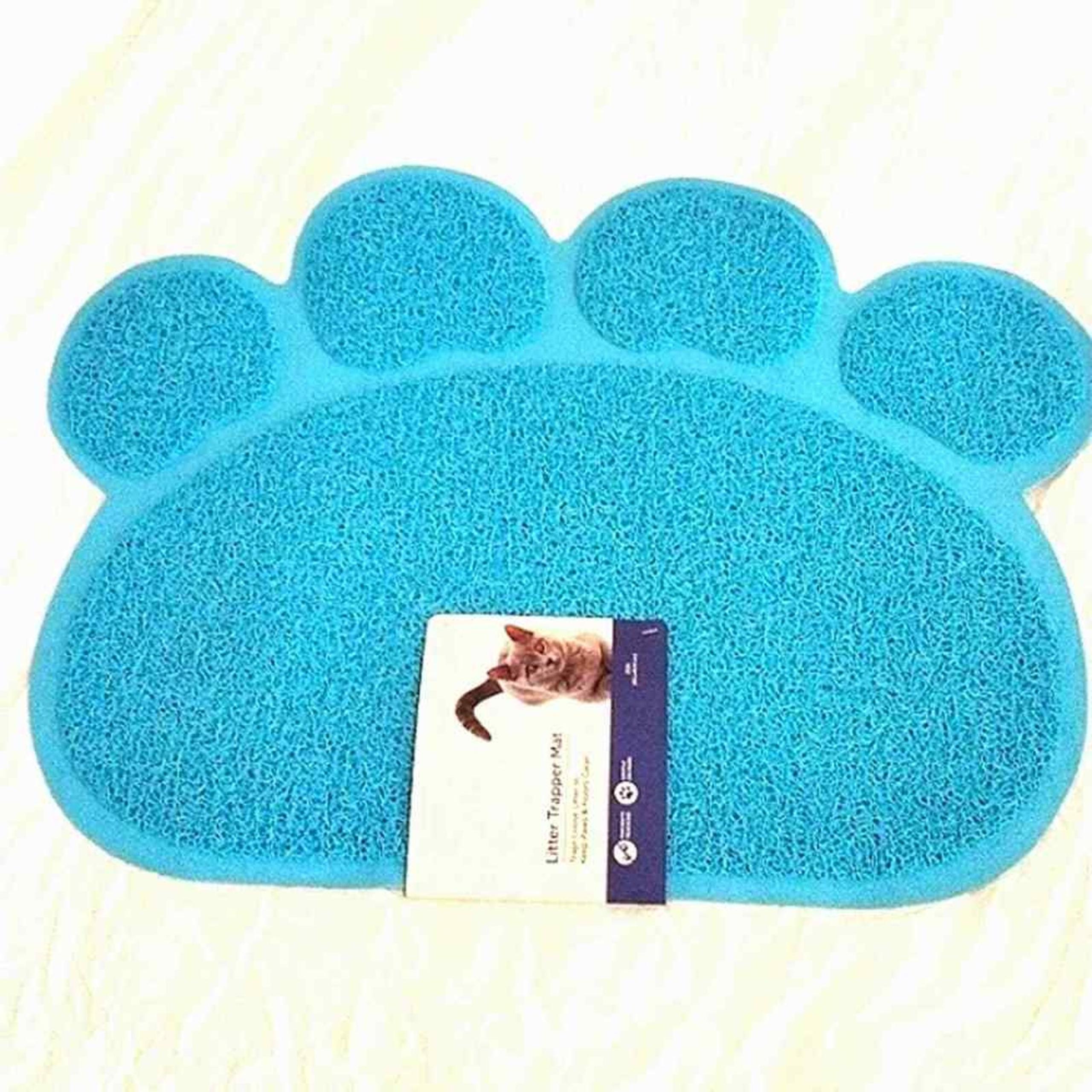 CAT Litter Floor Mat Paw Print Blue Dog Pet Food Bowl Textured Flexible New