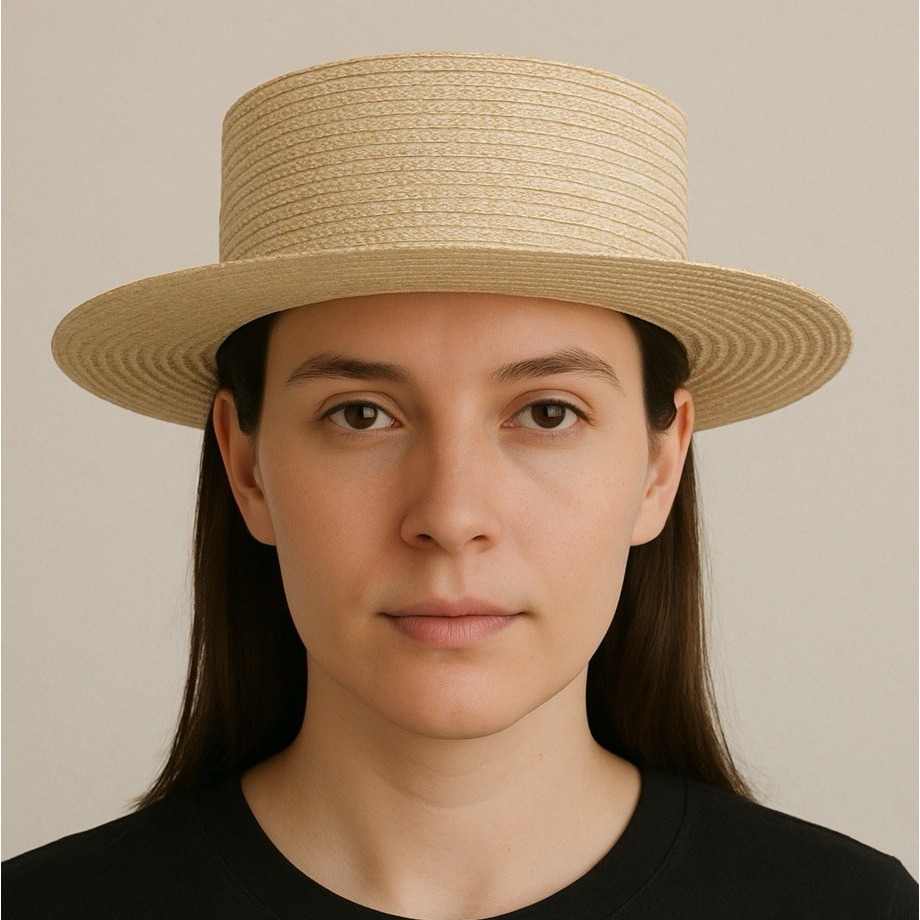 ARDEO Studios Italy Straw Metallic Boater Hat Medium Wide Brim Paper Silk Lined