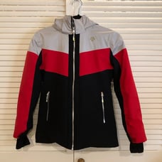 Descente Red and Black Hooded Full Zip Ski Jacket