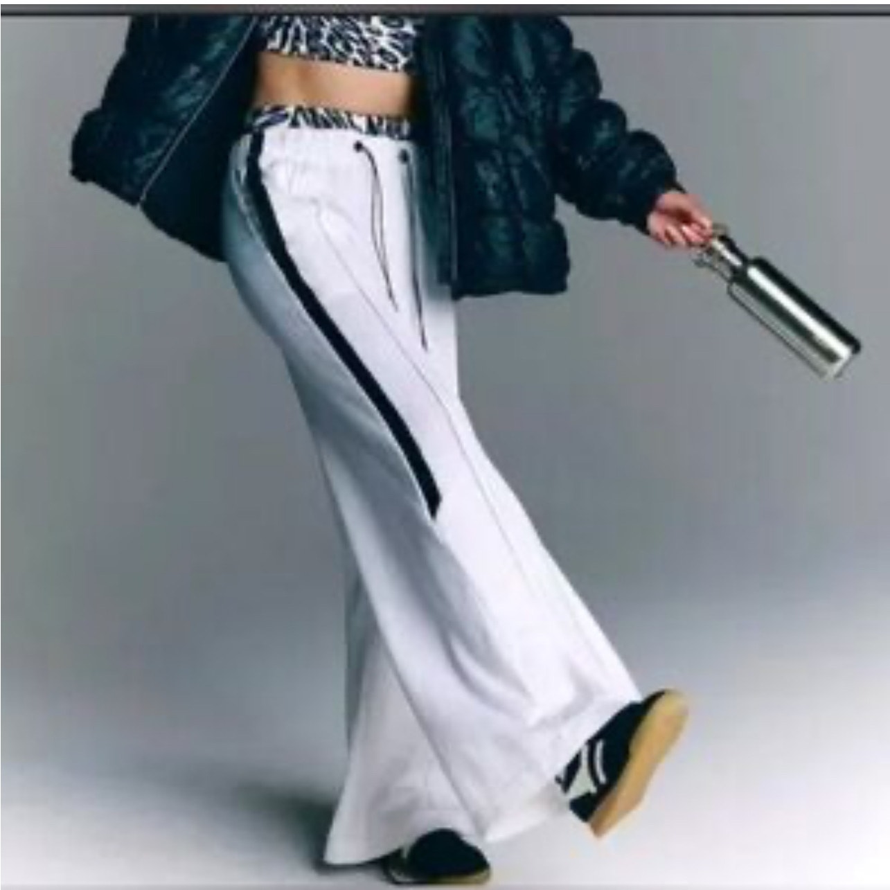 Free People Movement Fineline Wide Leg Sweatpants Size Medium White/Black New
