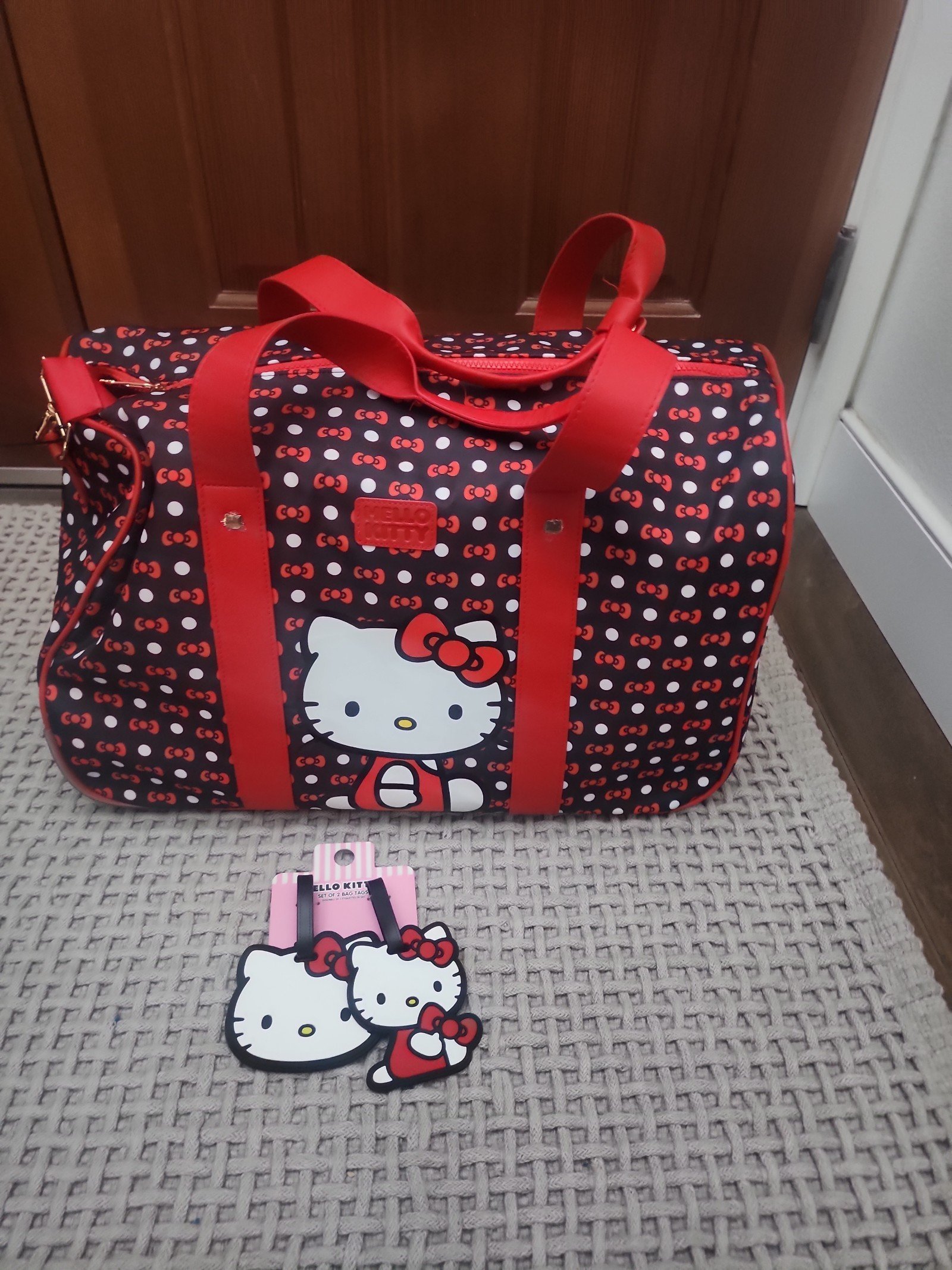 Hello Kitty Rolling Duffel and Luggage Tags Travel Set