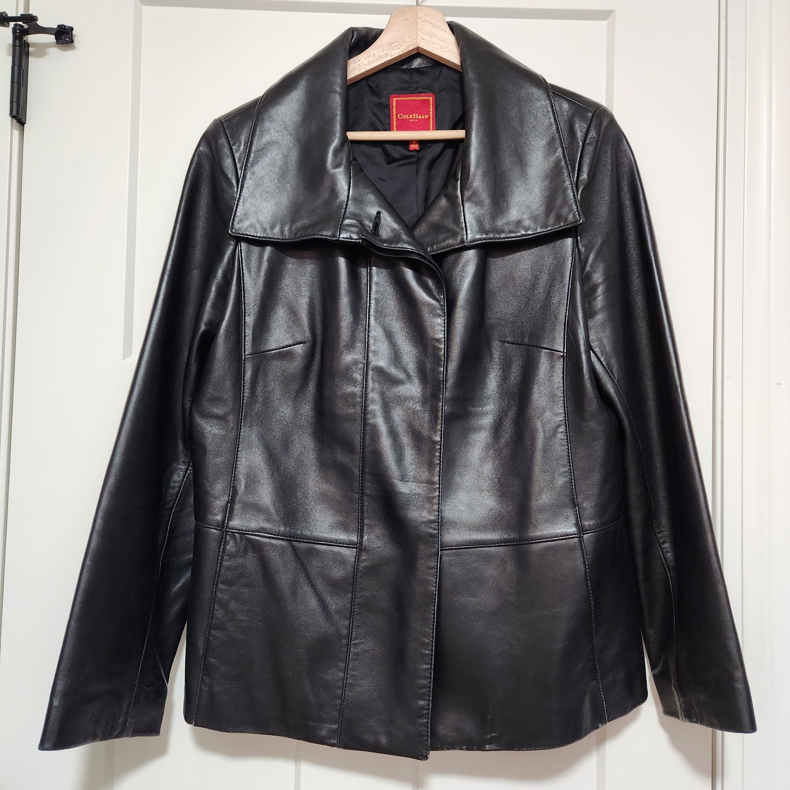 Vintage Cole Hann City Leather Jacket Women's Medium Lambskin Black