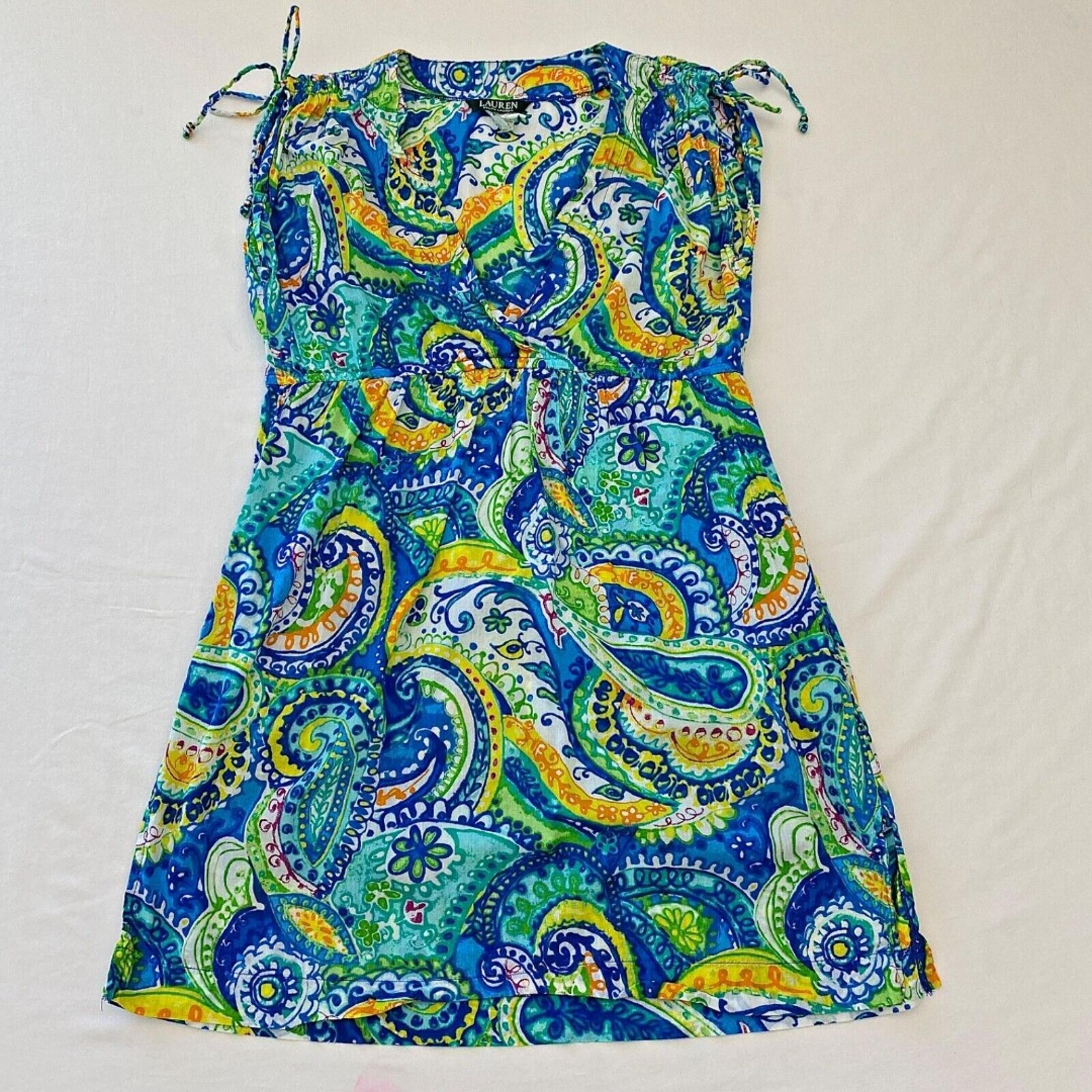 Lauren Ralph Lauren Mini Dress Cover Up Paisley Womens M Cotton Pocket Colorful