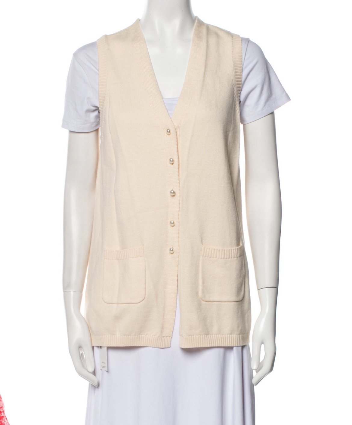 Staud V-neck Cream Sleeveless Cardigan Vest size L