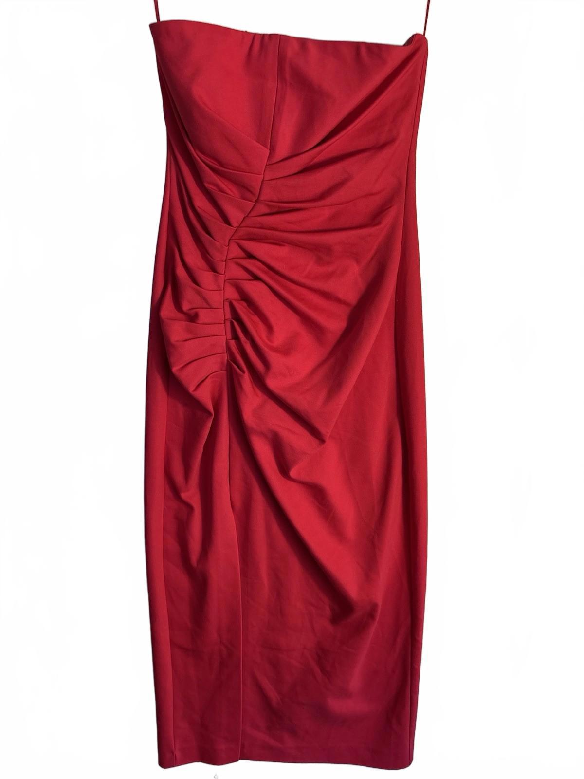 NEW ZARA WOMAN RED RUCHED MIDI DRESS SLEEVELESS Medium M