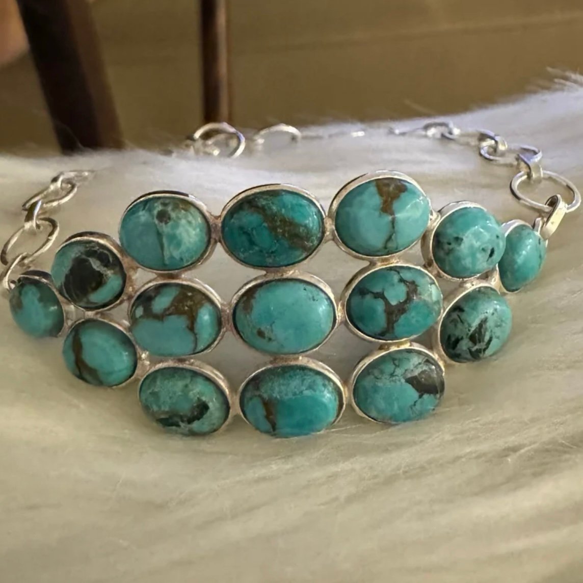 925 sterling silver TIBETAN TURQUOISE adjustable cluster bracelet- RETAIL 101