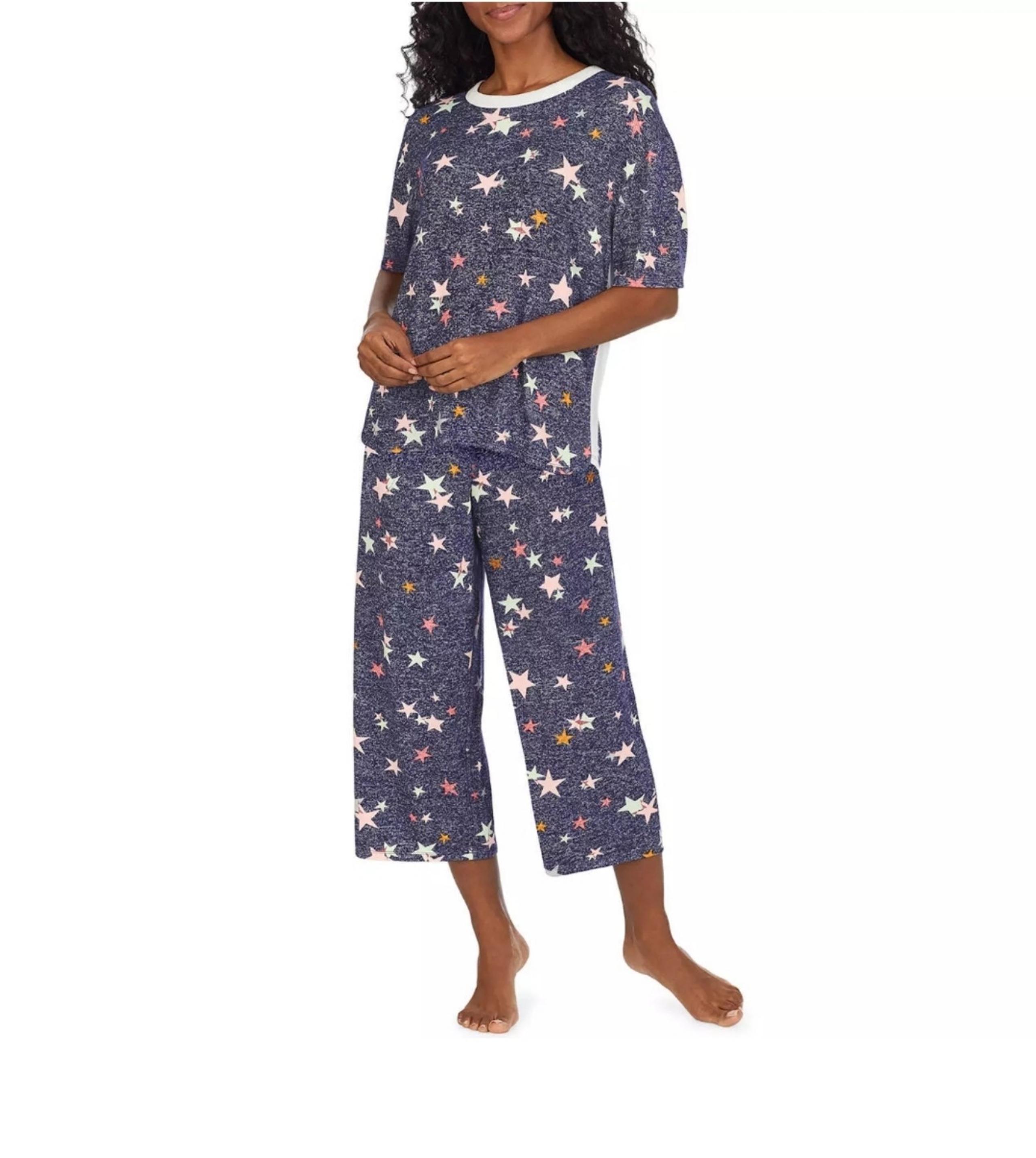 Women's DKNY 2 Piece Capri Pajama Set Navy Star Print Size M (8-10) NWT