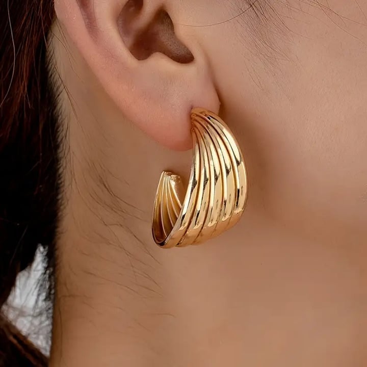 14K Gold Womens Wavy Rippled Semi Hoop Earrings NEW Curved 14 K Silver Jewelry