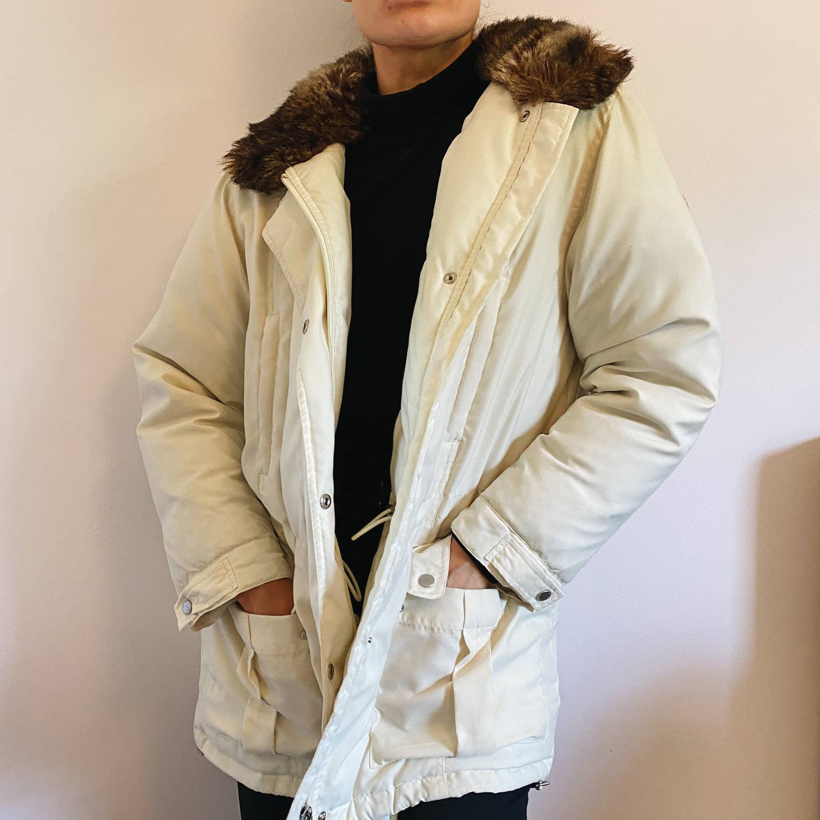 LRL Beige Brown Feather Puffer Jacket