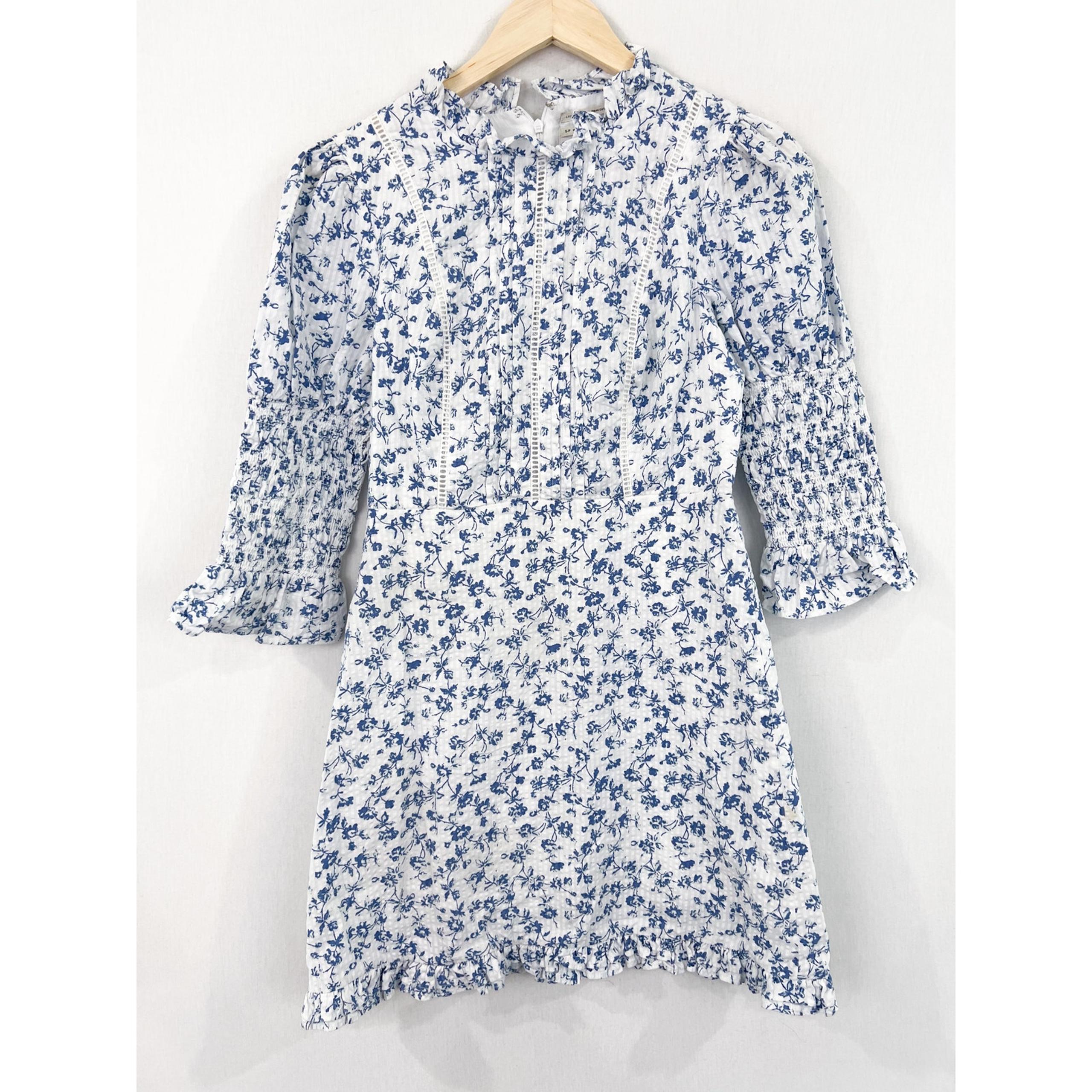 Laura Ashley UO Maisy Mock Neck Mini Dress Small Blue Floral Cottagecore Boho