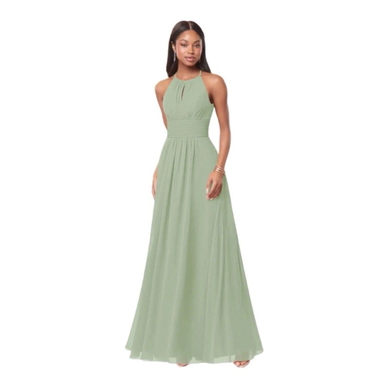 Azazie Bonnie Dress Dusty Sage Maxi Dress Size 8