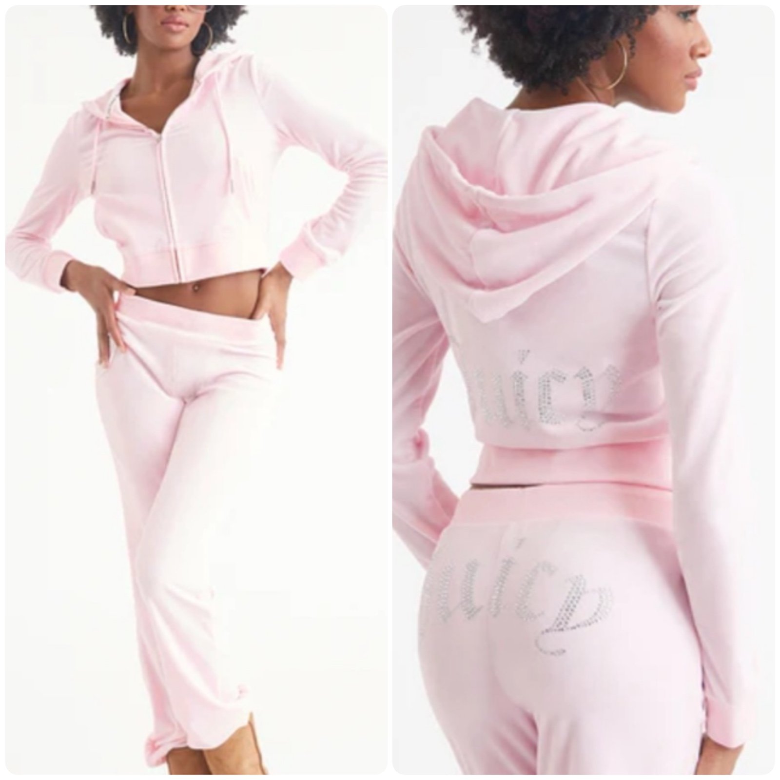 NEW XL Juicy Couture Velour Zip Up Jacket & OG Big Bling Flare Track Pants Set