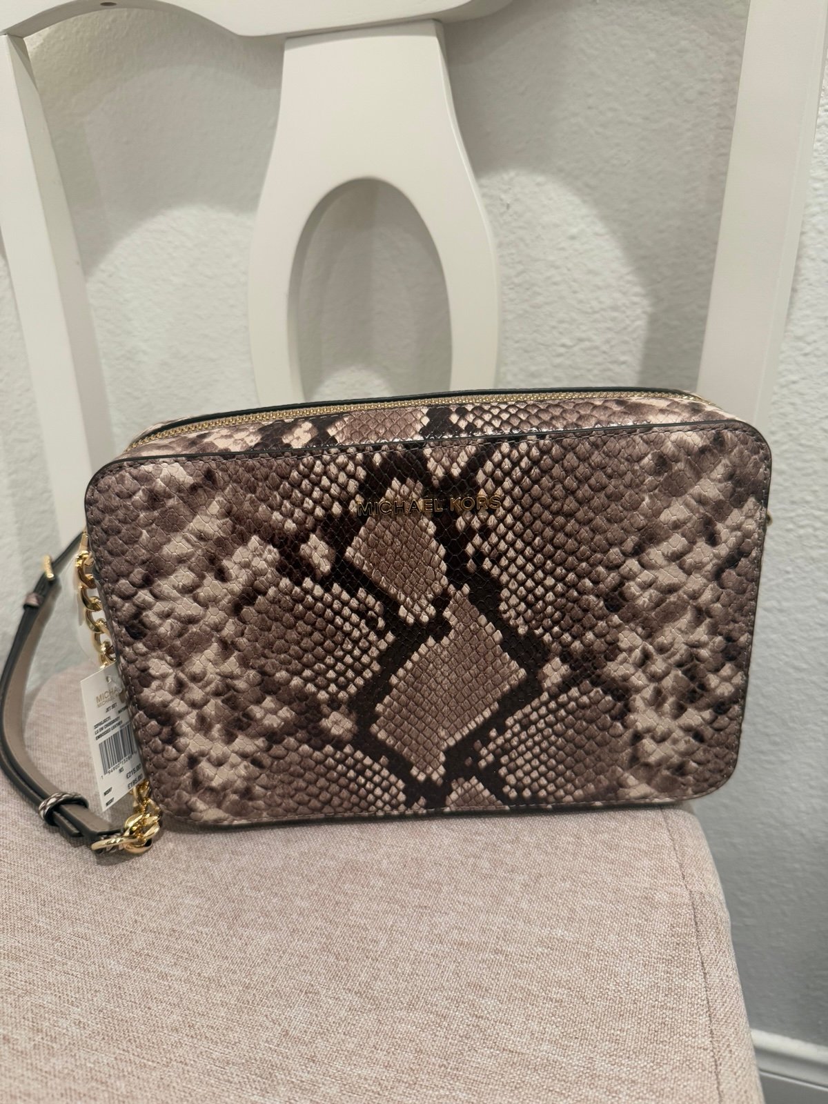Crossbody MK JET SET 32FOGJGC7E NATURAL LG EW CROSSBODY EMBOSSED LEATHER
