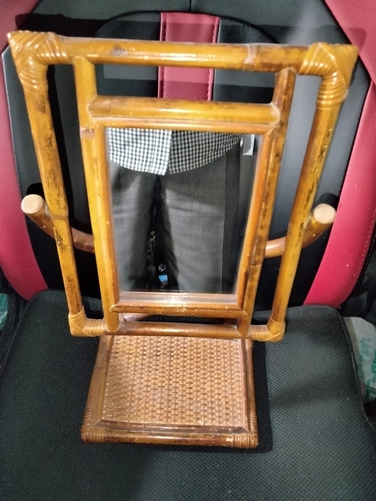 Vintage Rattan Bamboo Wicker Swing Vanity Mirror