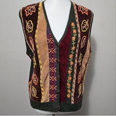 Vintage Koret Petites Olive Autumn Floral Embroidered Vneck Vest Size Medium