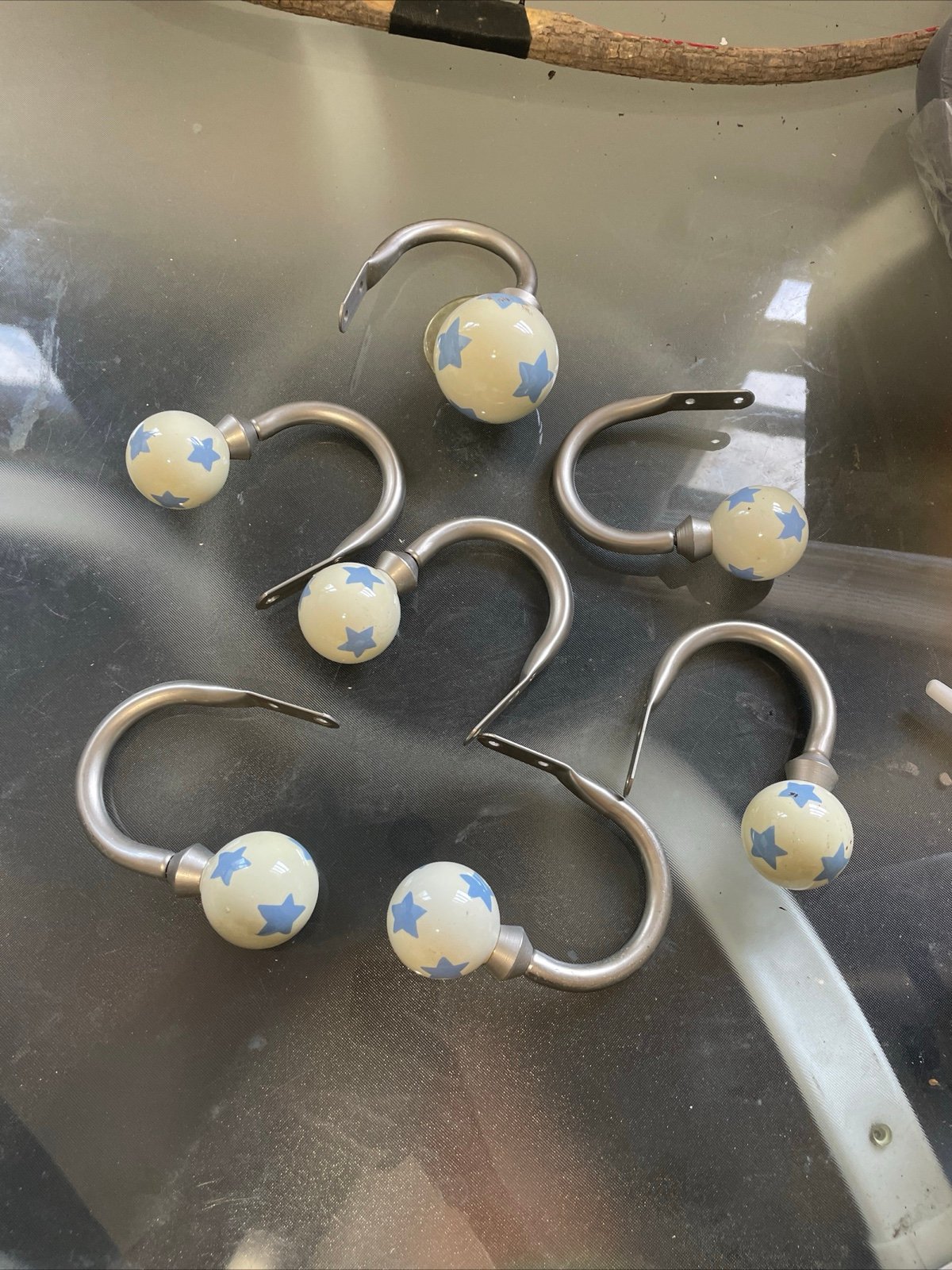 set of 7 ceramic / porcelain wall hooks for hanging curtains