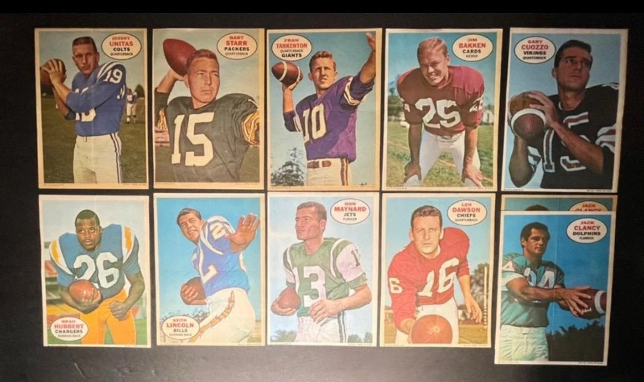 Lot of 11 Topps Vintage Football Posters 1968: Johnny Unitas • Fran Tarkenton