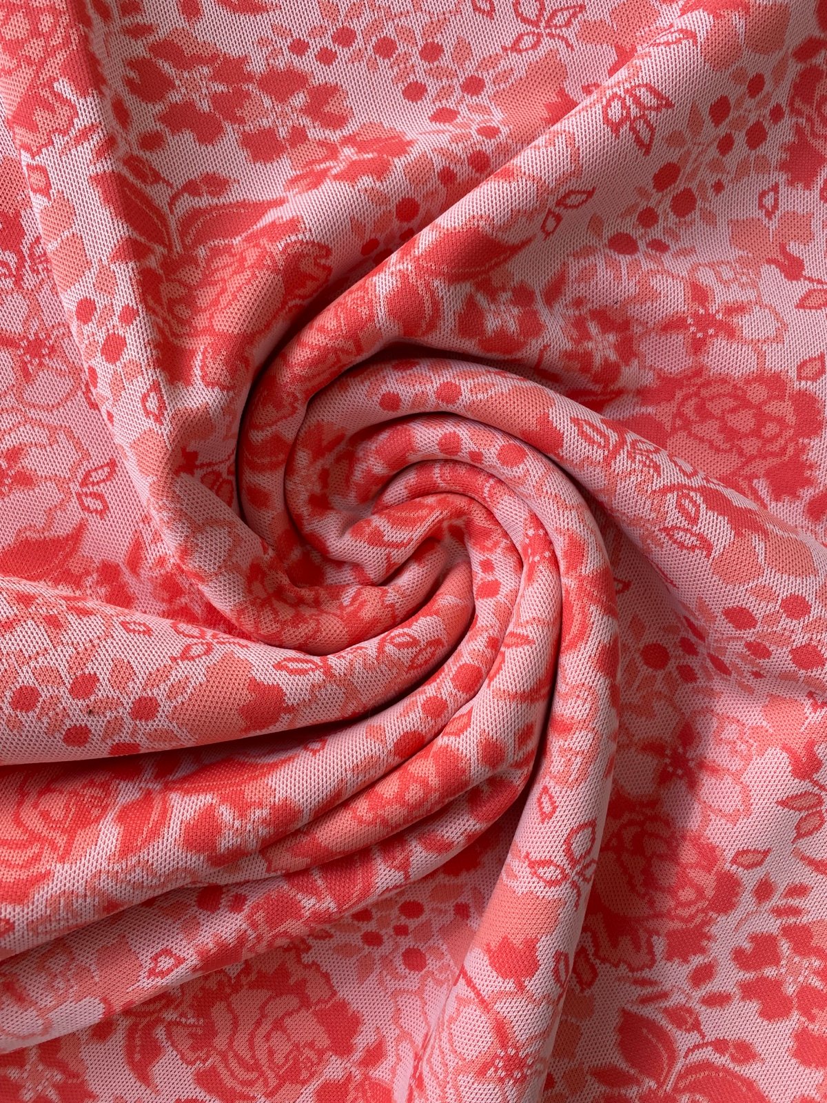 Vintage 70s Mod Coral Material Fabric Floral Print 62”x 59”