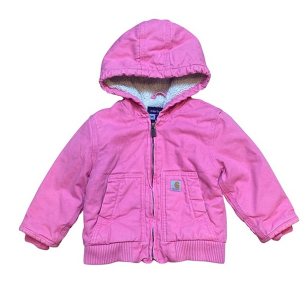 Carhartt Infant Girls 18M Pink Sherpa-Lined Hooded Jacket With Ribbed Cuffs & Po