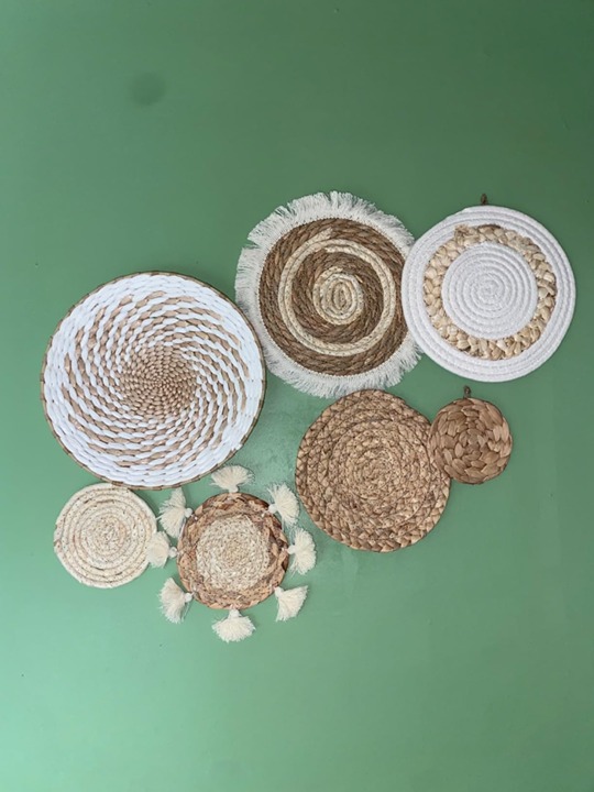 7 Pack Boho Seagrass Rattan Wicker Wall Decor Round Handmade