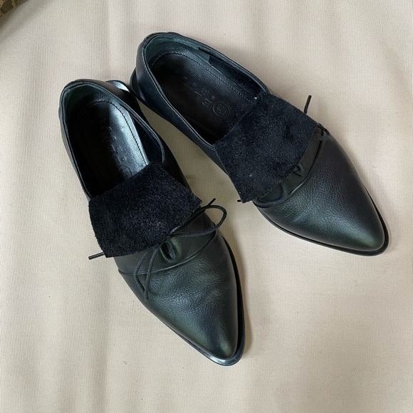 Elma Shoes Leather Point Toe Square Heel Black 6