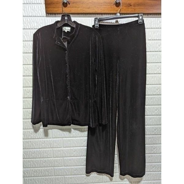 Vintage Harlow Women's Velvet Pant Suit Long Sleeve Top Black Size Medium