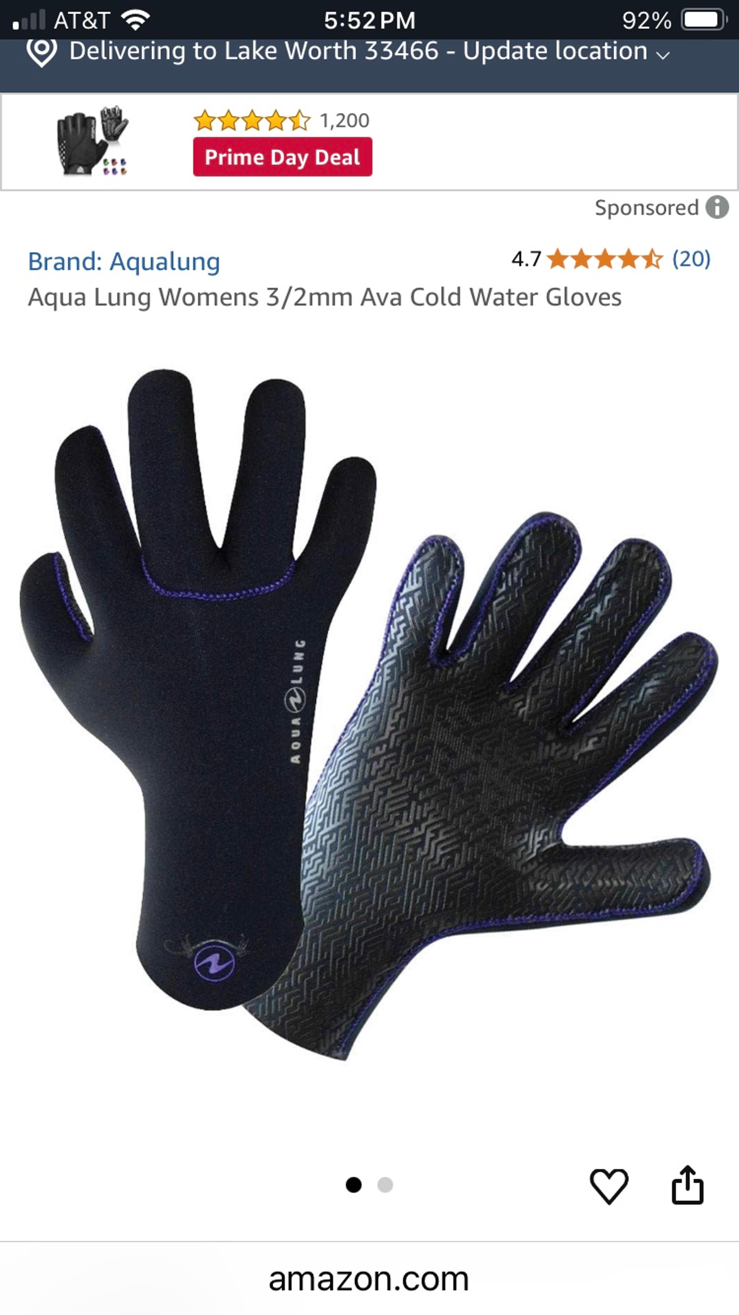 Aqua Lung Neoprene Women 3/2 mm cold water dive snorkel gloves