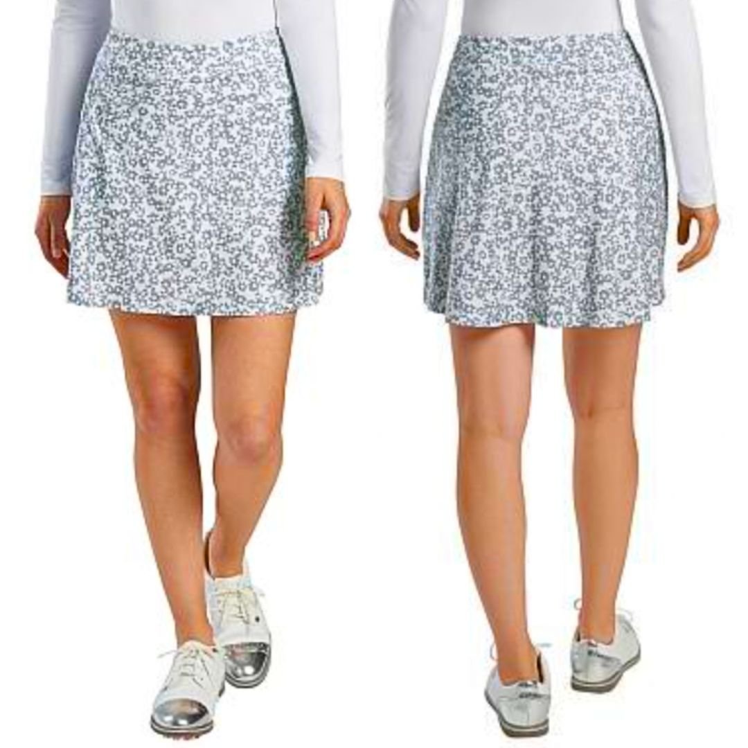 G/FORE Floral Print A-Line Golf Tennis Activewear Zip Pocket Skort White Gray