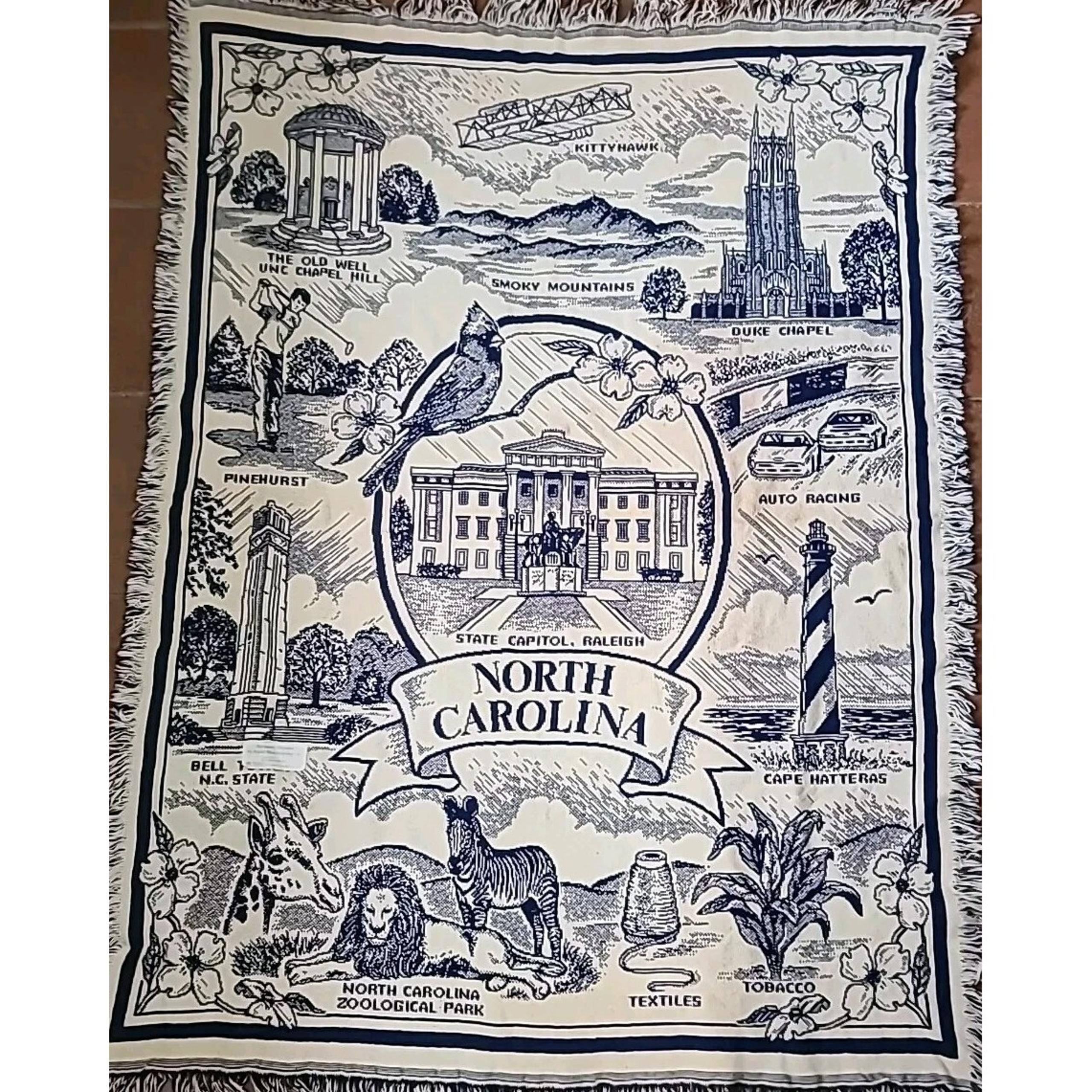 North Carolina Tapestry Throw Blanket Riddle Mfg USA 46x64