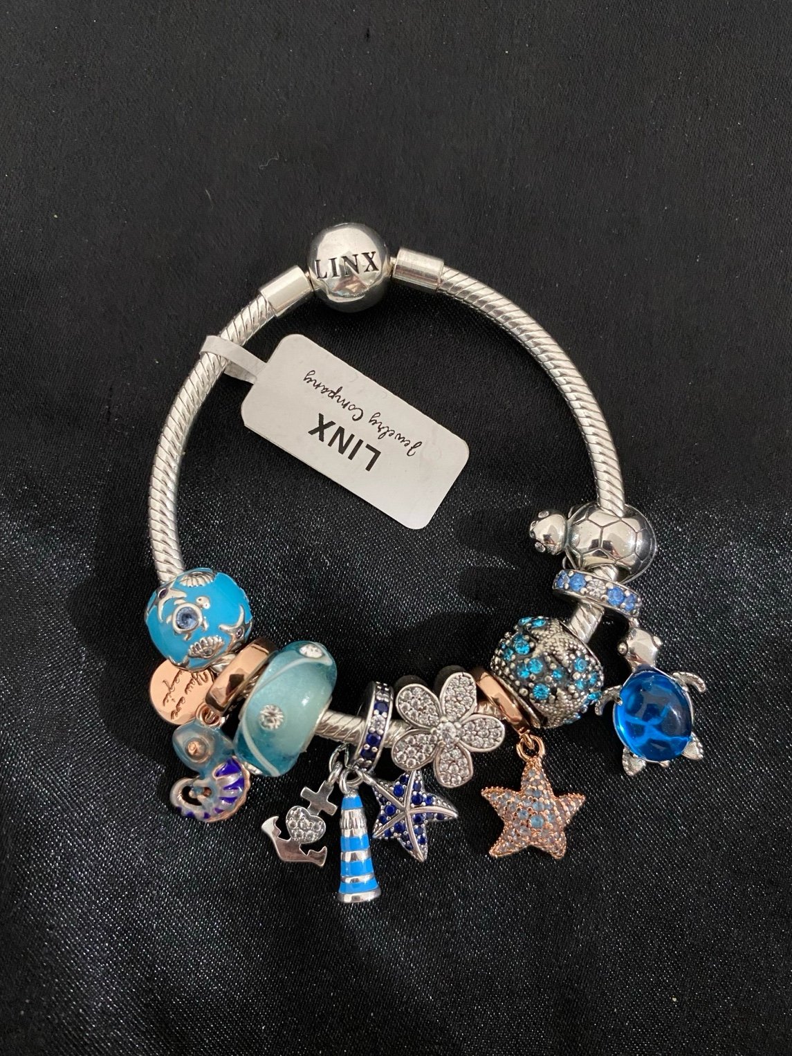 Linx Snake Chain Bracelet with Blue Nautical Beach Ocean Themed Charms