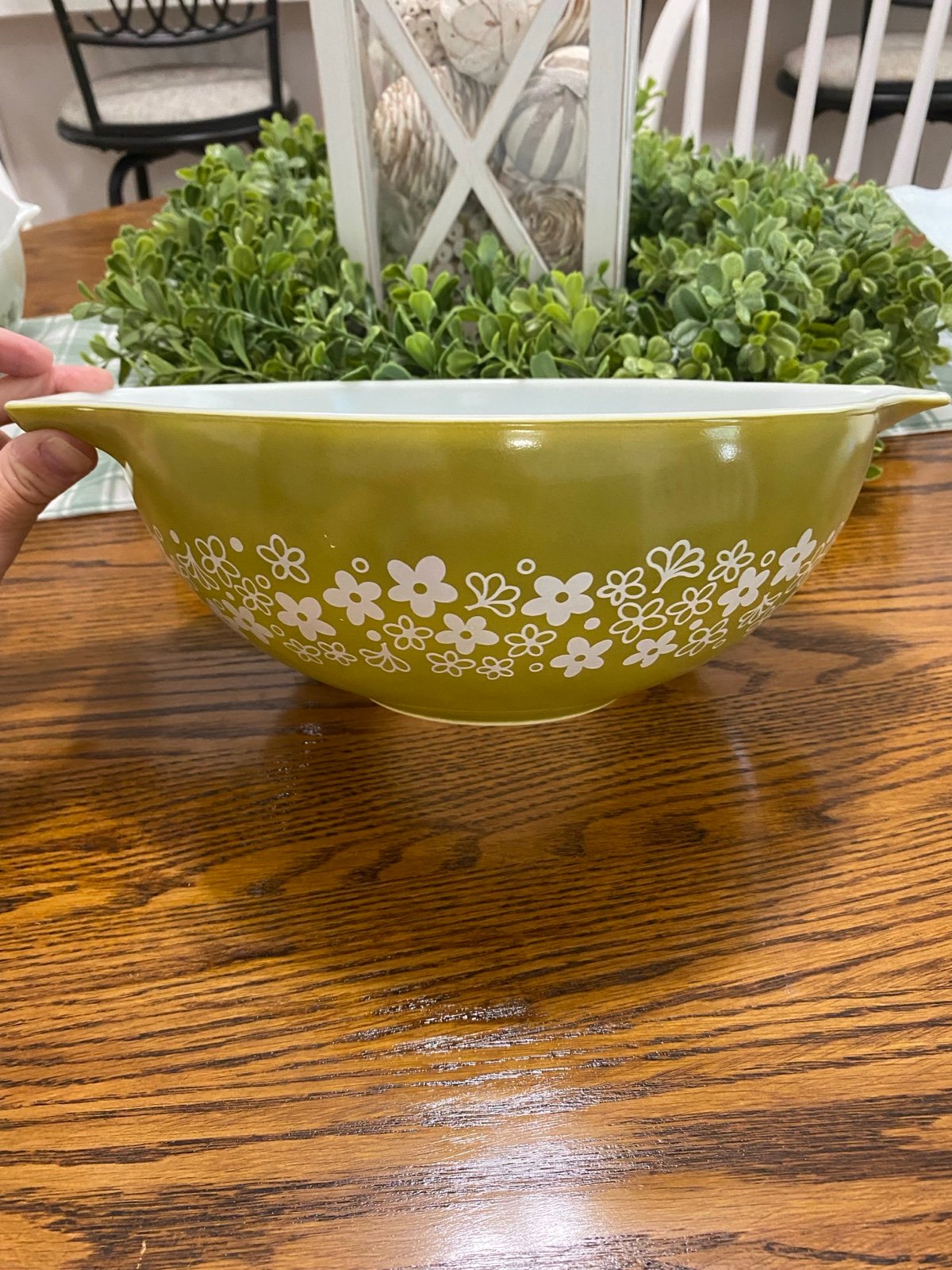 Vintage Pyrex 444 Cinderella 4qt Spring Blossom Green Crazy Daisy Mixing Bowl