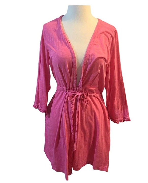 Betseyville Tie Waist Cardigan, Ruffle Sleeves Size M Hot Pink