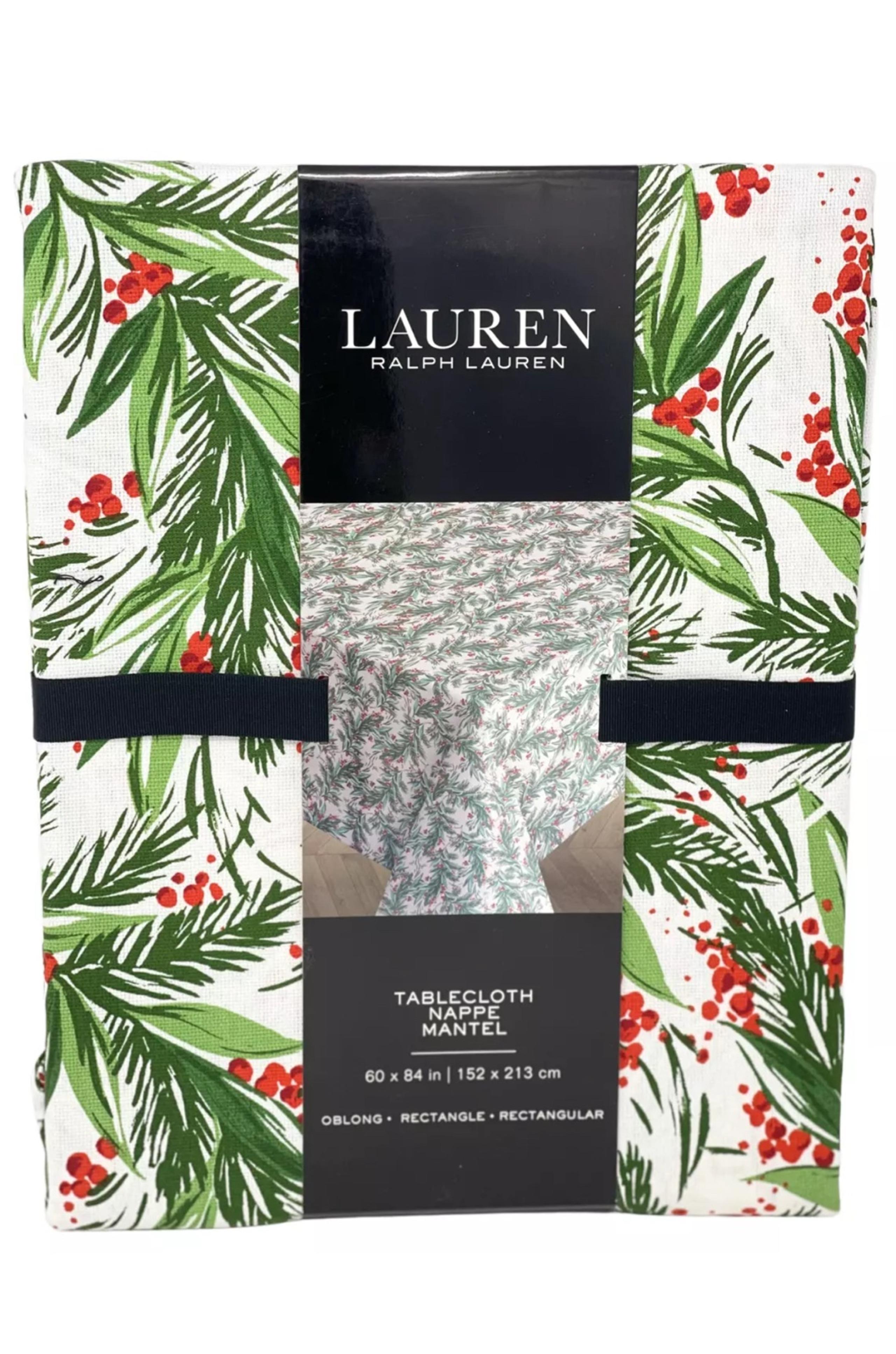 RALPH LAUREN 60" x 84" Cedar Berry & Mistletoe Christmas Holiday Tablecloth NEW