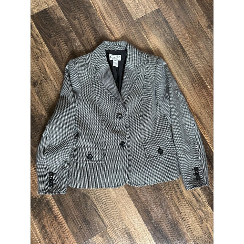 Pendleton Womens Houndstooth 100% Virgin Wool Lined Two Button Blazer Size 6
