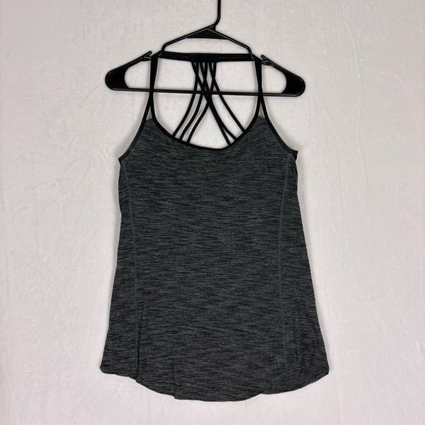 Lululemon Heathered Grey with Black Strappy Back Sports Bra Built In Size 8