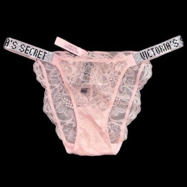Victoria's Secret Crystals Rhinestone Bling Shine Strap Bikini Lace Panty Pink L