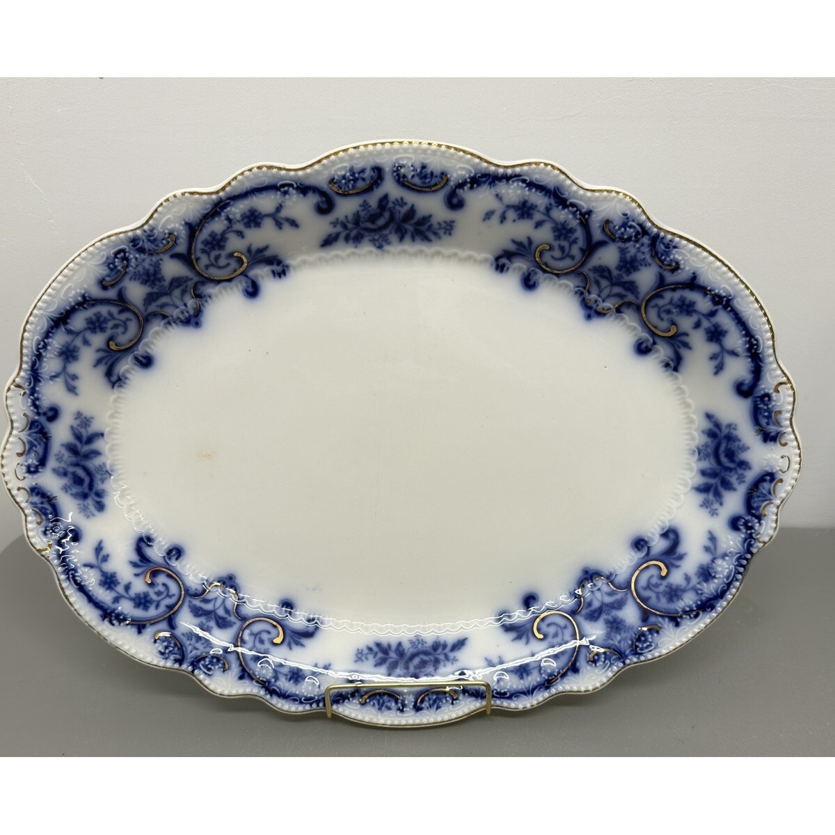 Antique Grindley & Co. Portman Flow Blue Scalloped Edge Oval Serving Platter 16