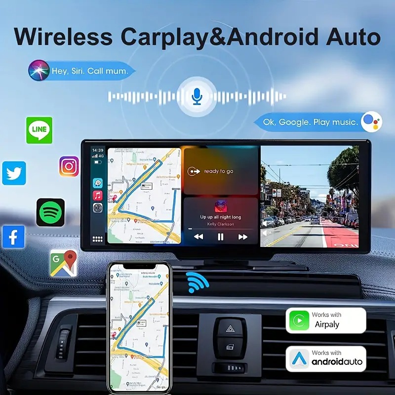 Wireless Carplay and Android Auto with built-in dashcam