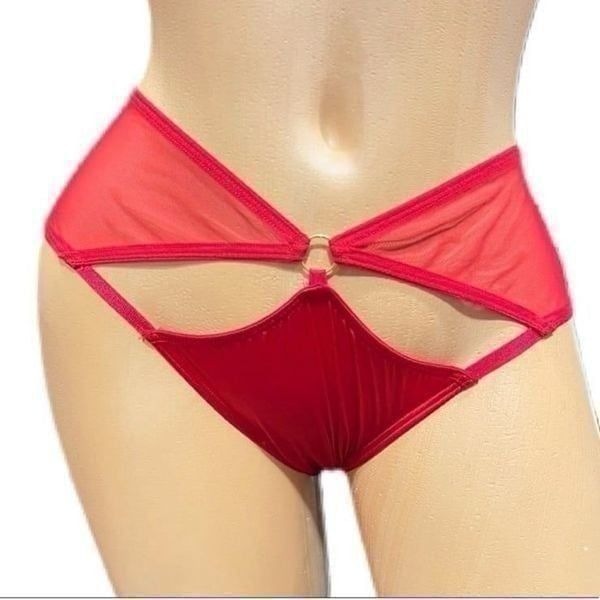 Victorias Secret Very Sexy Satiny Sheer Mesh Cut Out Cheeky panty Red X-Large