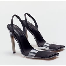 Good American Crystal Crush Heels Black Satin Size 9 NIB