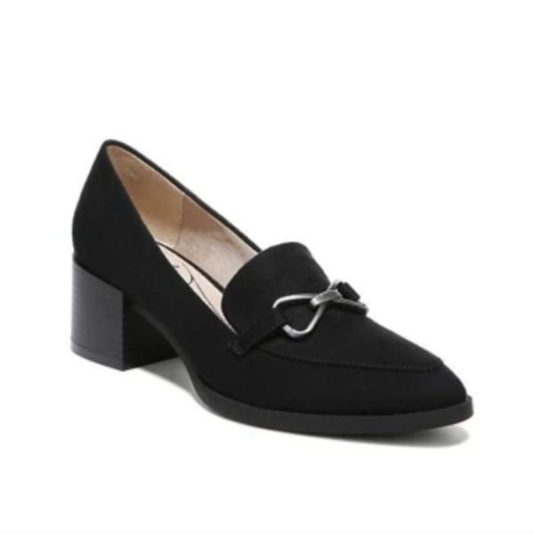 New LifeStride Devyn 2 Block Heel Loafer Black velvety suede fabric size 7